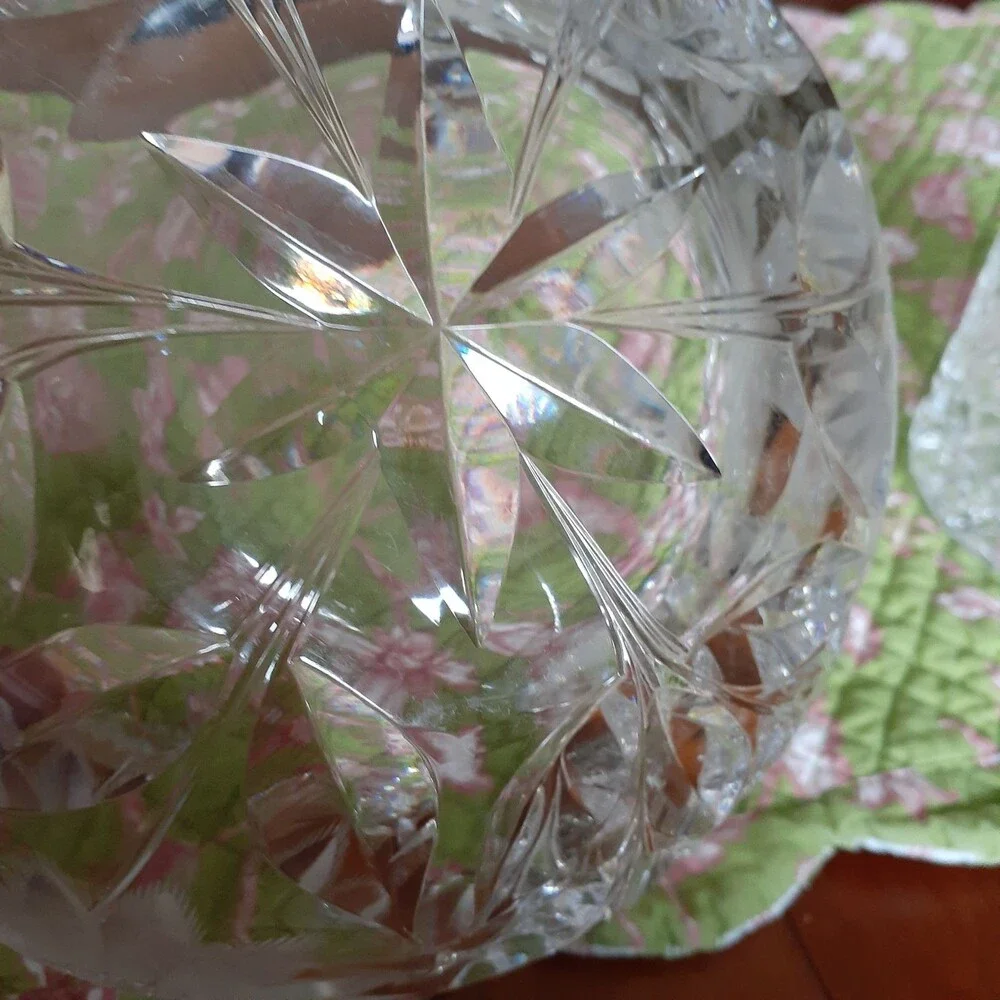 Vintage heavy lead crystal cut glass bowl  or large candy dish vintage antique